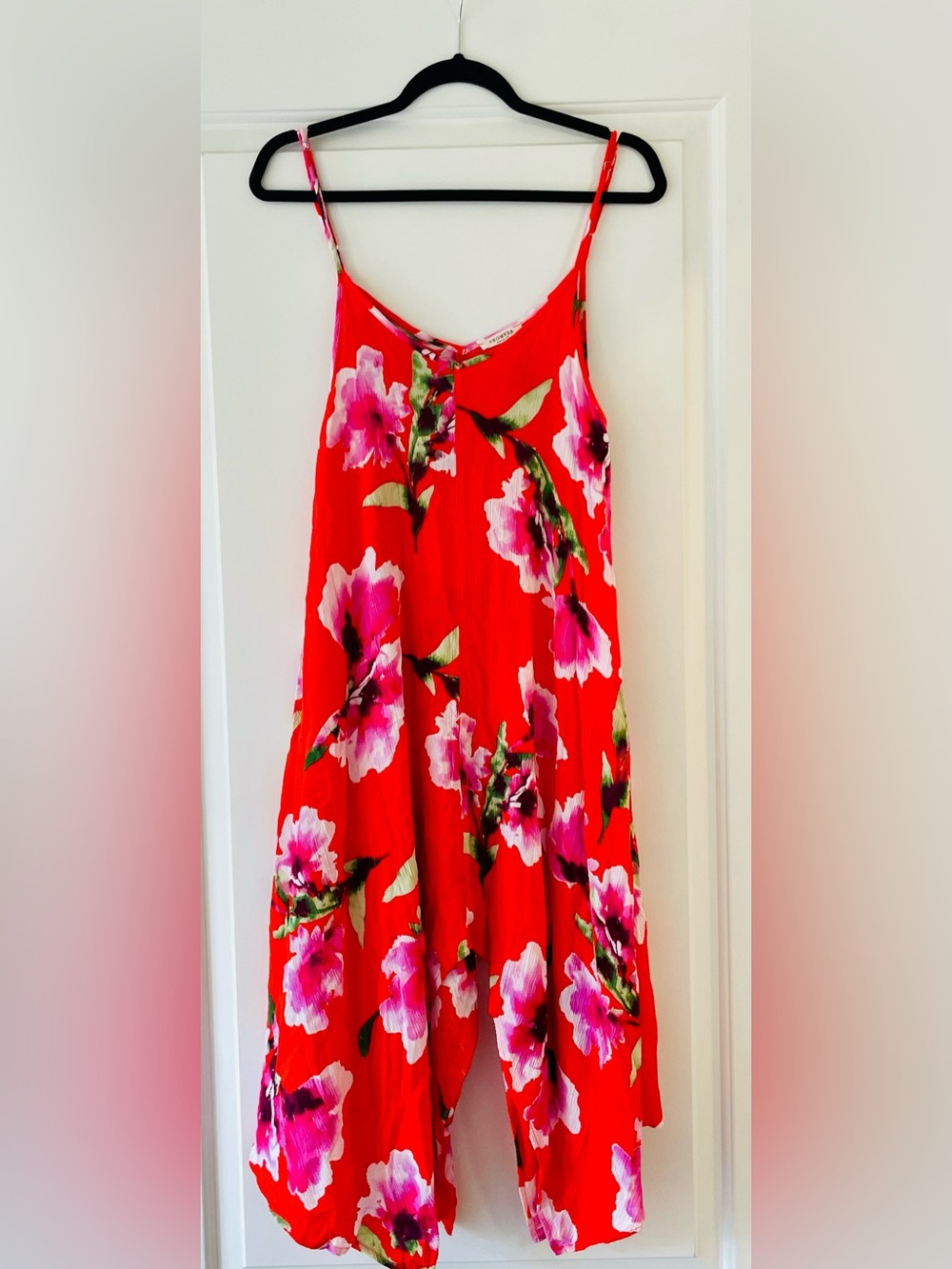 Promesa Red Maxi Skirt with Pink Floral Print